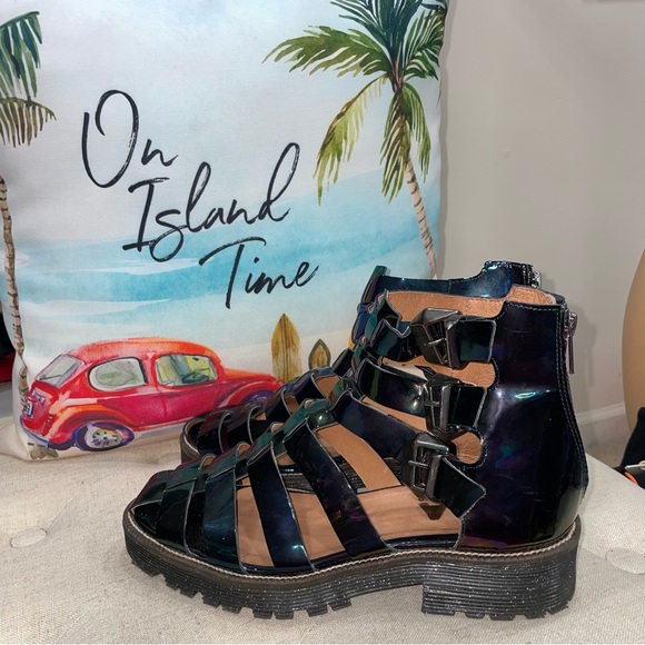 tba Shoes - TBA To Be Announced Black Tornasol Strappy Back Zip Heel Boots Size 40